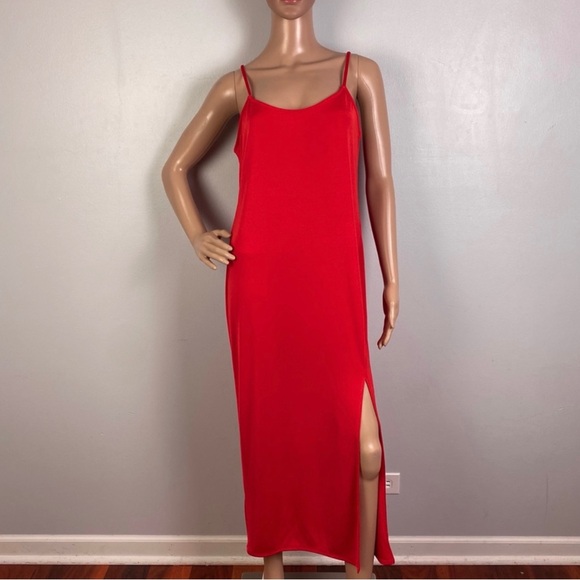 NEW SOMETHING NAVY RED SLIP MIDI DRESS - Picture 2 of 9